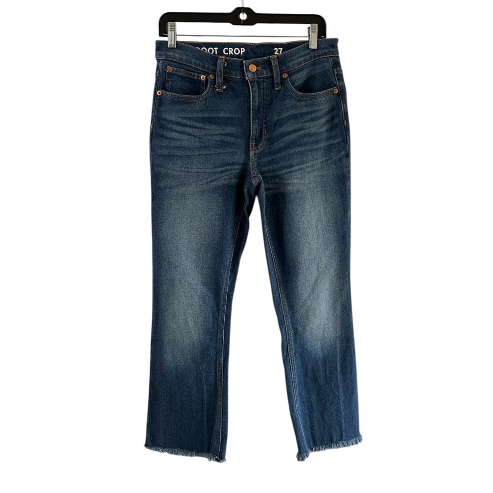 J.Crew Billie Demi Boot Crop Jeans Blue Medium Wash Button Fly Size 27